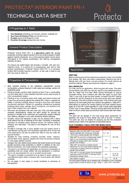 Protecta Interior Paint  FR 1 Technical  Data  Sheet  NBS 