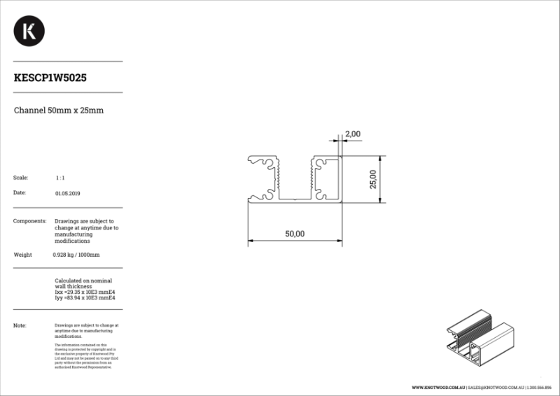 KESP1W5025 50 x 25 mm channel