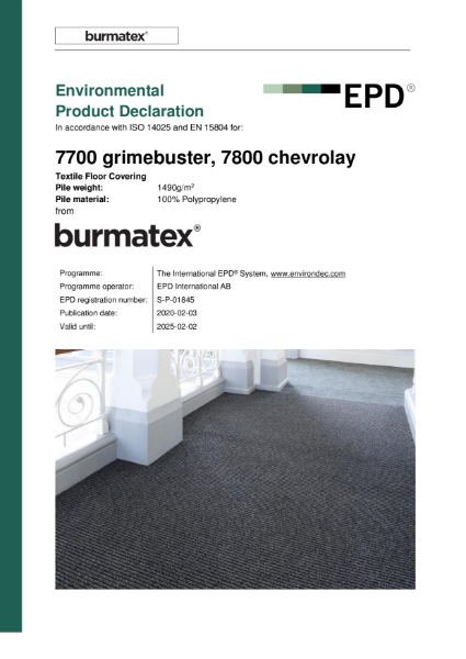 EPD certificate for carpet sheet 7700 grimebuster & 7800 chevrolay