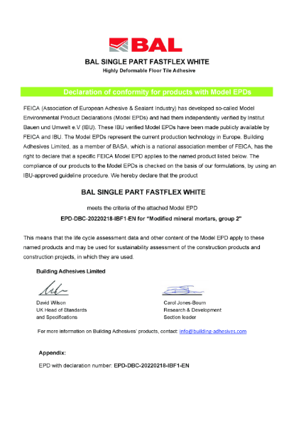Environmental Product Declaration - BAL Single Part Fast Flex White