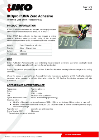Technical Data Sheet (TDS) - IKO PUMA Zero Adhesive