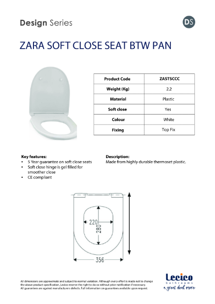 ZARA SOFT CLOSE SEAT BTW PAN