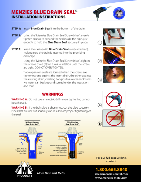 INSTALLATION INSTRUCTIONS - BLUE DRAIN SEAL