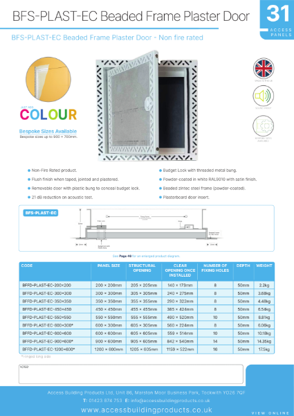 BFS-Plast Beaded Frame Plaster Door