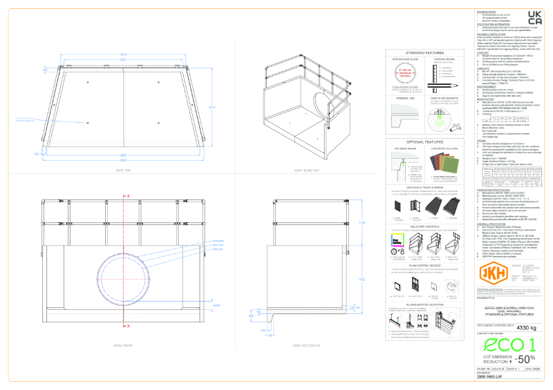 SERIES 2800 HEADWALL (LEVEL WINGWALL, 1650mm HIGH)