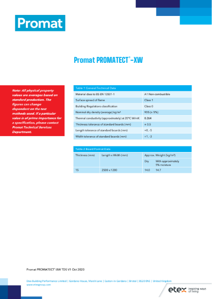 Promat Promatect®-XW - High Performance Fire Protection Board - Data Sheet