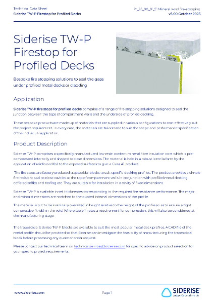 Siderise TW-P  Firestops for Profiled Decks – Technical Data v3.00