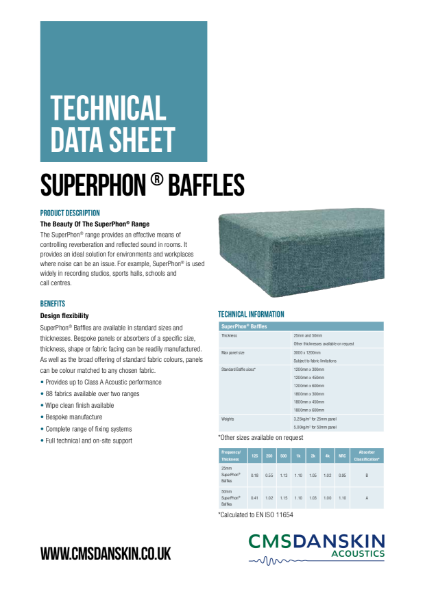 SuperPhon Suspended Absorbers – Baffles/Rafts - Technical Data Sheet