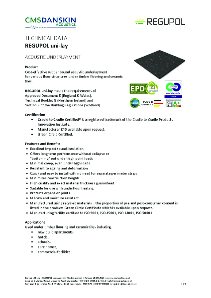 REGUPOL uni-lay - Product Data Sheet