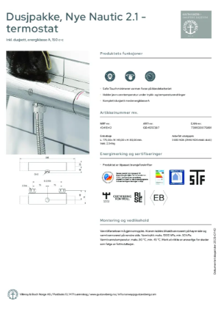 Dusjpakke, Nye Nautic 2.1 - termostat