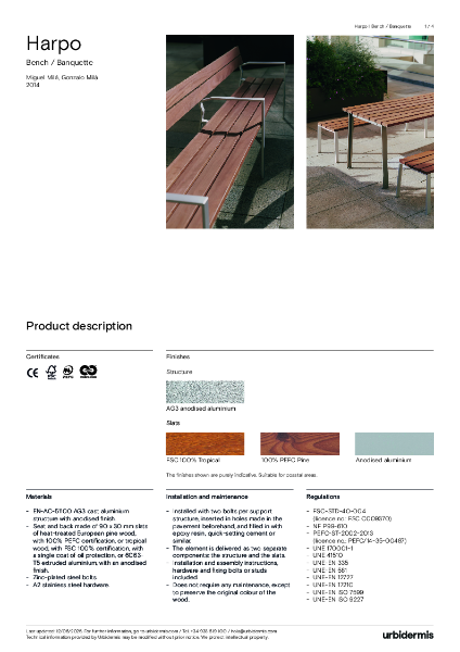 Harpo Benches Data Sheet