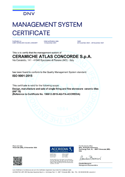 ISO 9001 CERAMICHE ATLAS CONCORDE SPA