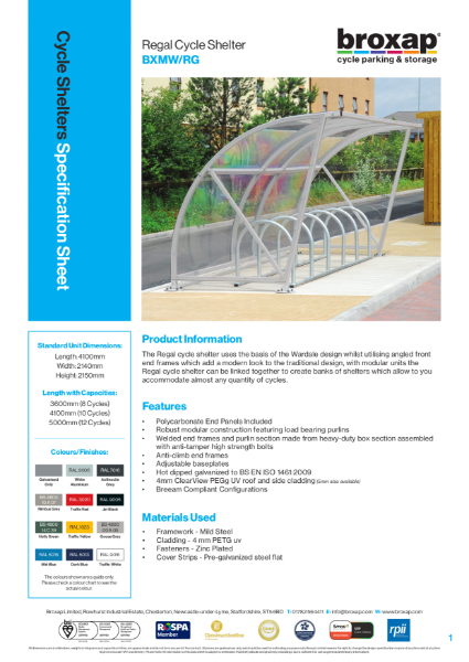 Regal Cycle Shelter Specification Shelter