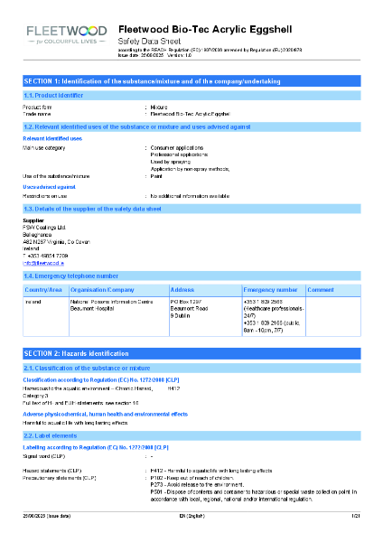 Bio-Tec Acrylic Eggshell MSDS