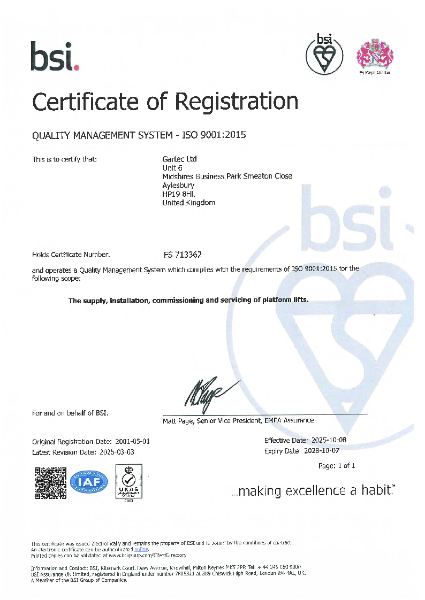 Quality Management System ISO 9001:2015 Certificate of Registration