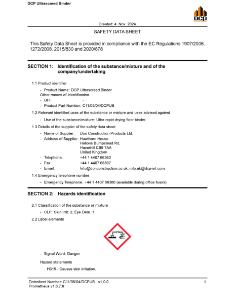 DCP Ultrascreed Binder MSDS