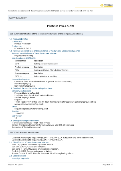 Material Safety Data Sheet - Proteus Pro-Cold®