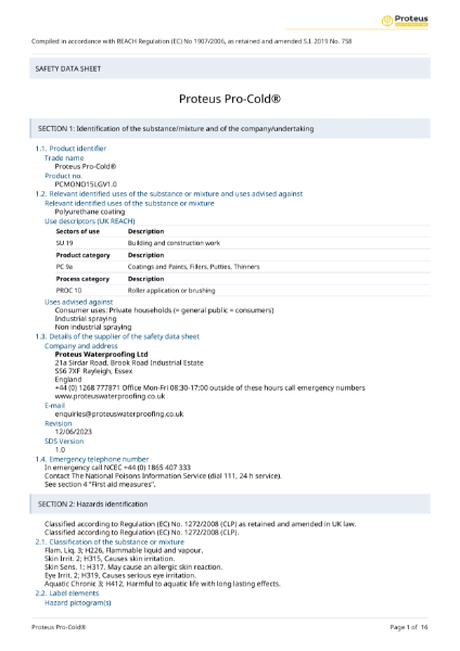 Safety Data Sheet - Proteus Pro-Cold®