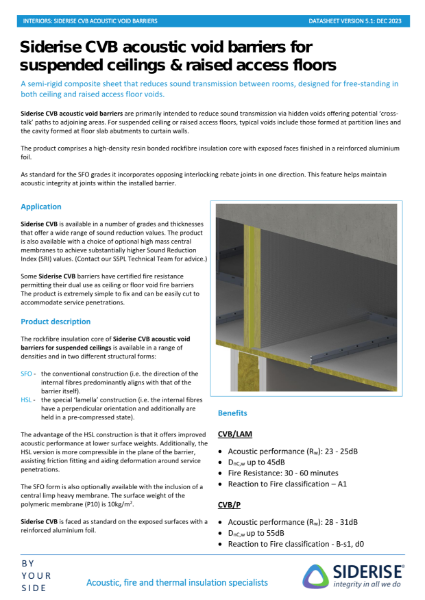 Siderise CVB acoustic void barriers for suspended ceilings & raised access floors v5.1