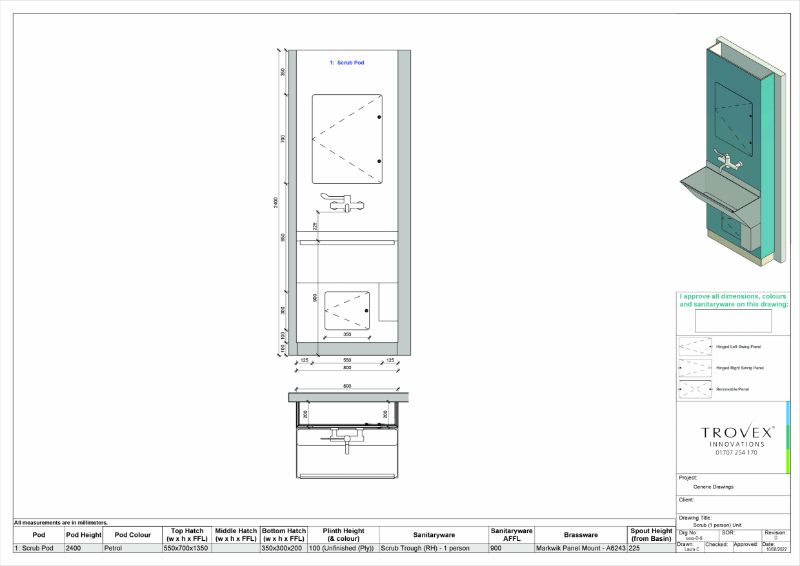 Hygipod 1-person scrub full height – Example Drawing