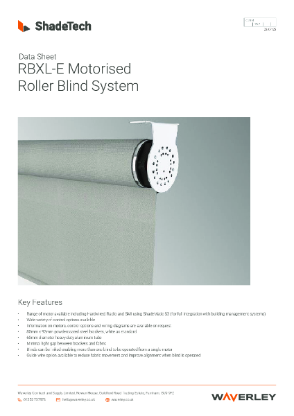 Data sheet ShadeTech RBXL-E electric roller blind