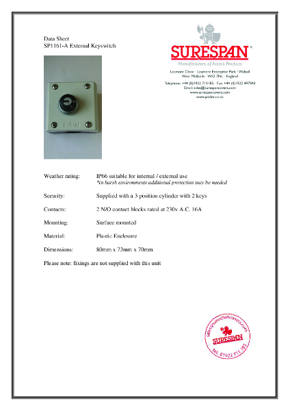 SP1161-A IP66 Keyswitch - Externally Rated Key Switch (2)