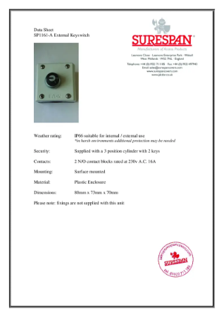 SP1161-A IP66 Keyswitch - Externally Rated Key Switch (2)