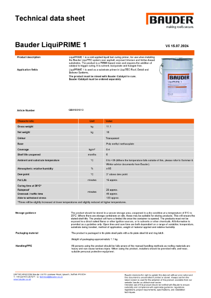 Bauder LiquiPRIME 1 - Technical Data Sheet