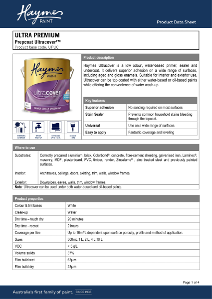 Ultra Premium Prepcoat Product Data Sheet