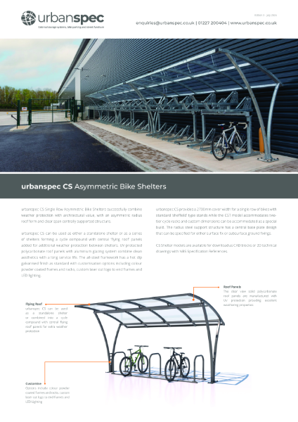 CS Single Row Asymmetric Bike Shelters Data Sheet