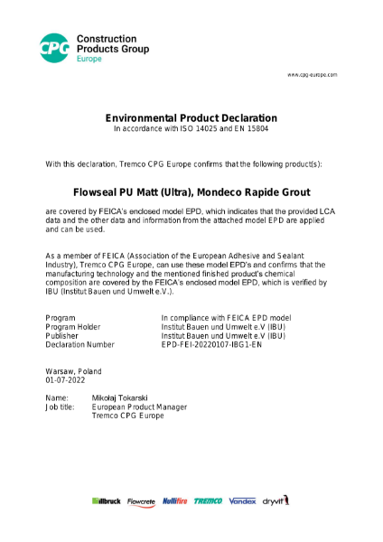 CPG EPD Products based on polyurethane, group 3 