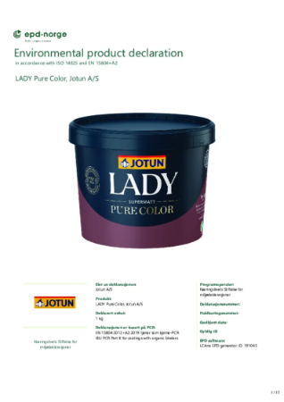 NEPD-6018-5299-NO LADY Pure Color, Jotun A/S.pdf | Jotun A/S | NBS Source
