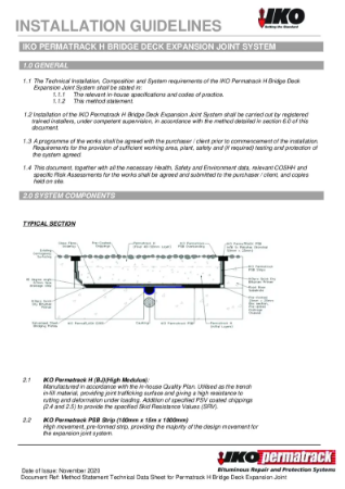 IKO PERMATRACK H BRIDGE JOINT INSTALLATION GUIDELINES (November 2020)