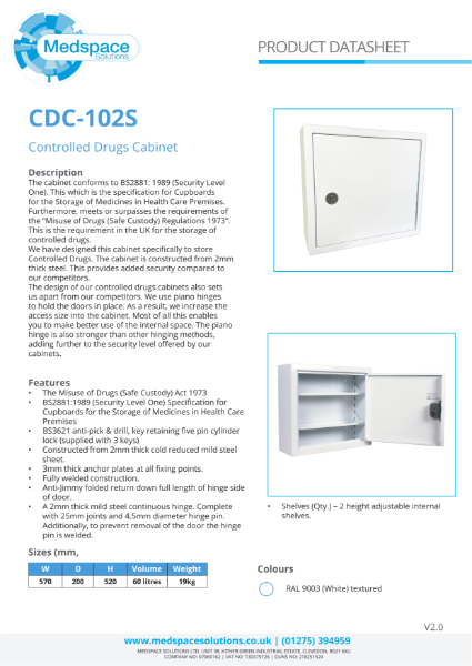 CDC-102S - Controlled Drugs Cabinet