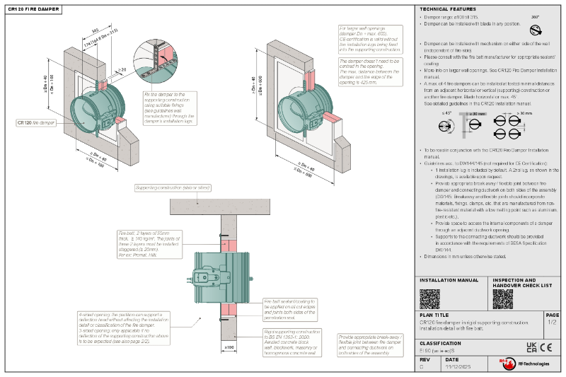 CR120 DW145 compliant installation guide - rigid wall