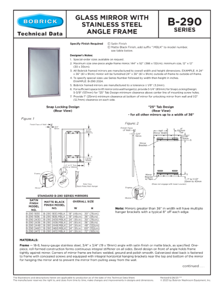 Glass Mirror with Stainless Steel Angle Frame - B-290 series