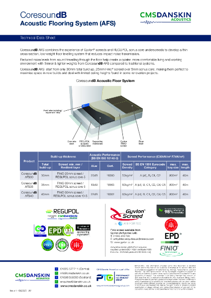 CoresoundB Acoustic Flooring System (AFS) - Technical Data Sheet
