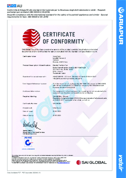 Ariapur 80 Certificate of Conformity IEC 60335