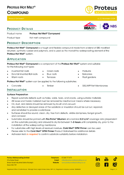 Product Data Sheet - Proteus Hot Melt® Compound