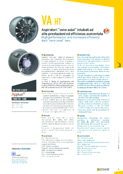 VA-HT Series High Performance, Increased Efficiency Duct Axial Fans Brochure