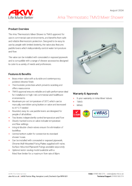 Arka Thermostatic Mixer Valve with Care Kit