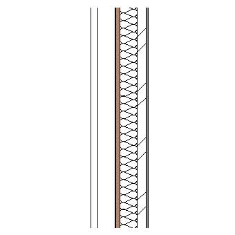 Natural stone panels with metal frame, weather barrier, particleboard insulation steel frame and plasterboard lining