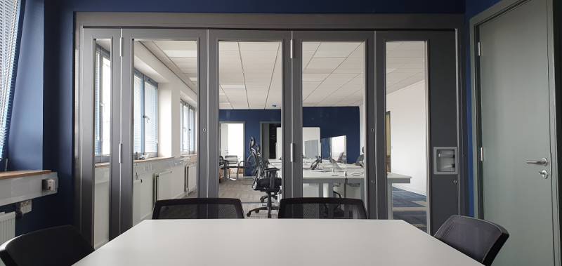 Stylefold Hinged sliding folding glass moveable wall - Aberdeen, Clarksons Port Services offices