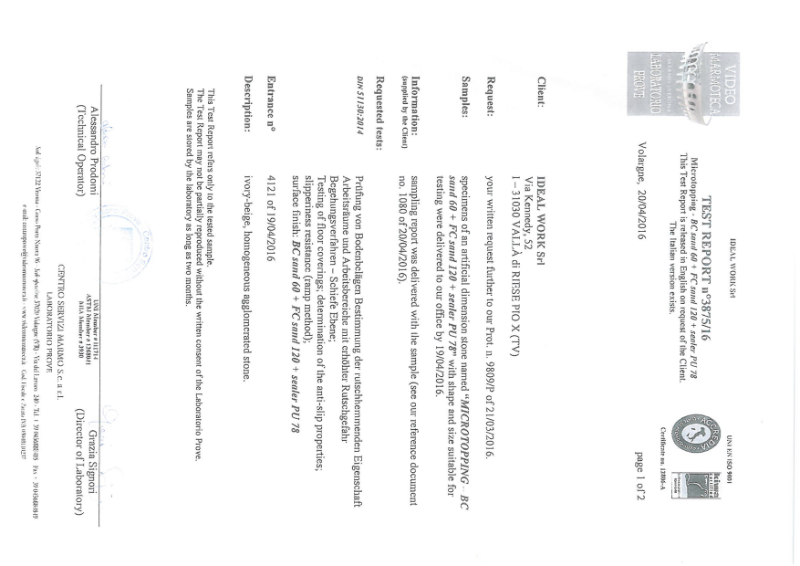 Test Report Slip Resistance: Microtopping® BC Sand 60+ FC Sand 120+ Sealer PU 78