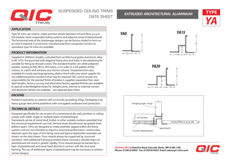 QIC Transition and shadow gap trims mineral fibre ceilings