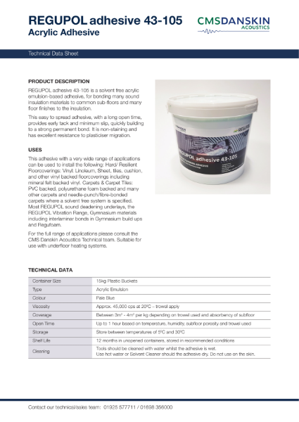 CMS-Danskin-Acoustics-REGUPOL-adhesive-43-105-TDS-issue-2-08-2022