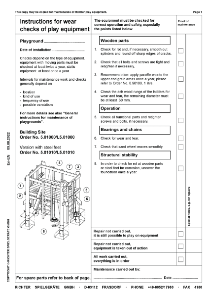 L5.01010 - Building Site - Maintenance Instructions