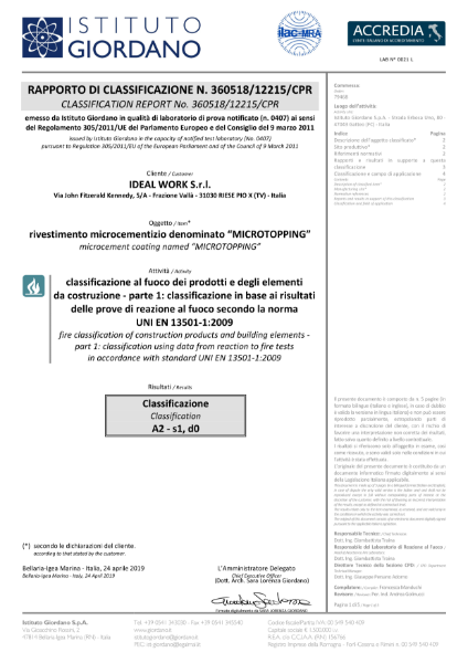 Fire Classification Report No. 360518/12215/CPR: Microtopping®