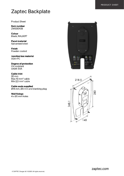 Zaptec Backplate Product Sheet