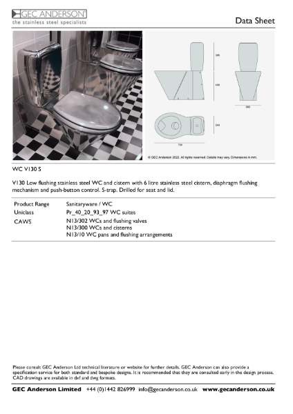 GEC Anderson Data Sheet - WC V130 S